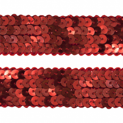 Тесьма с пайетками 3, шир. 20 мм/уп. 25+/-1 м, цвет красный - купить в Черкесске. Цена: 778.19 руб.