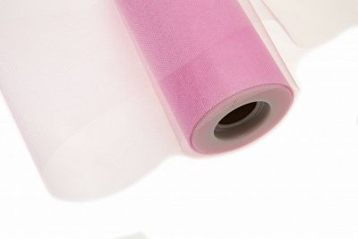 Фатин блестящий в шпульках 16-14, 12 гр/м2, шир. 15 см (в нам. 25+/-1 м), цвет розовый - купить в Черкесске. Цена: 108.61 руб.
