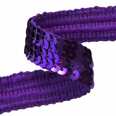 Тесьма с пайетками 12, шир. 20 мм/уп. 25+/-1 м, цвет фиолет - купить в Черкесске. Цена: 786.13 руб.