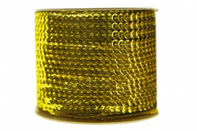 Пайетки "ОмТекс" на нитях, SILVER-BASE, 6 мм С / упак.73+/-1м, цв. 7 - св.золото - купить в Черкесске. Цена: 468.37 руб.