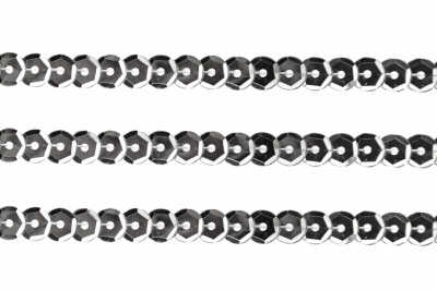 Пайетки "ОмТекс" на нитях, SILVER-BASE, 6 мм С / упак.73+/-1м, цв. 1 - серебро - купить в Черкесске. Цена: 468.37 руб.