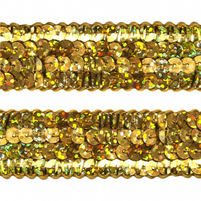 Тесьма с пайетками D16, шир. 20 мм/уп. 25+/-1 м, цвет золото - купить в Черкесске. Цена: 778.19 руб.
